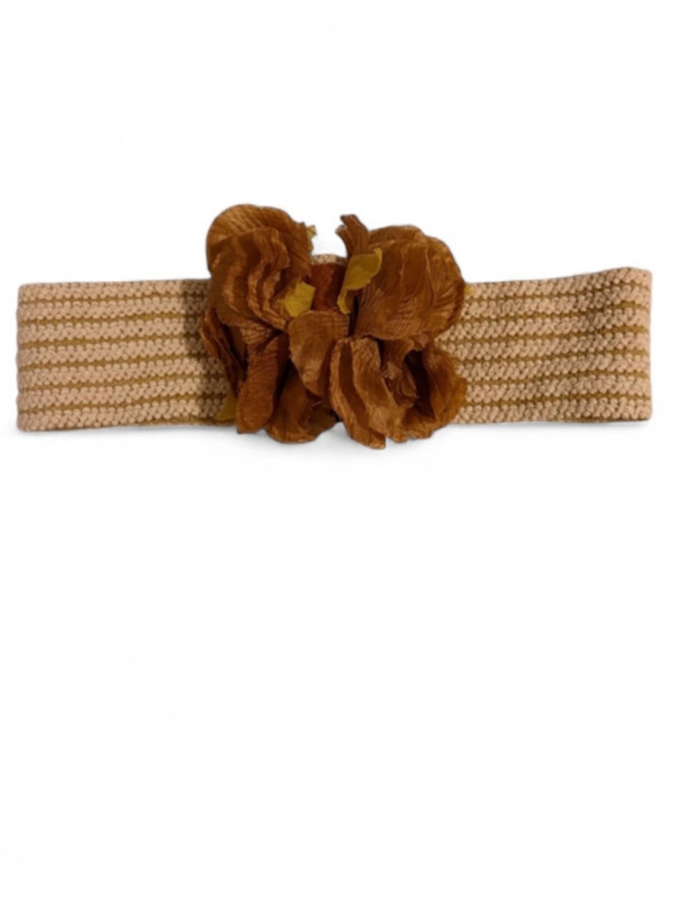 Soft Beige Knit Belt with Brown Flower Detail
 + FREE Squishy Cube
